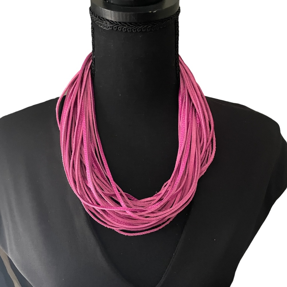 New Hot pink leather strand necklace